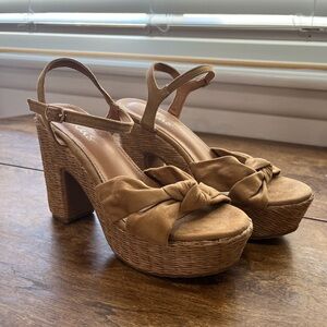 Lulu's Tan Knotted Platform Heels